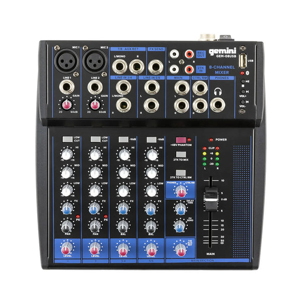 Gemini GEM-08USB Compact 8-Channel Bluetooth Mixer