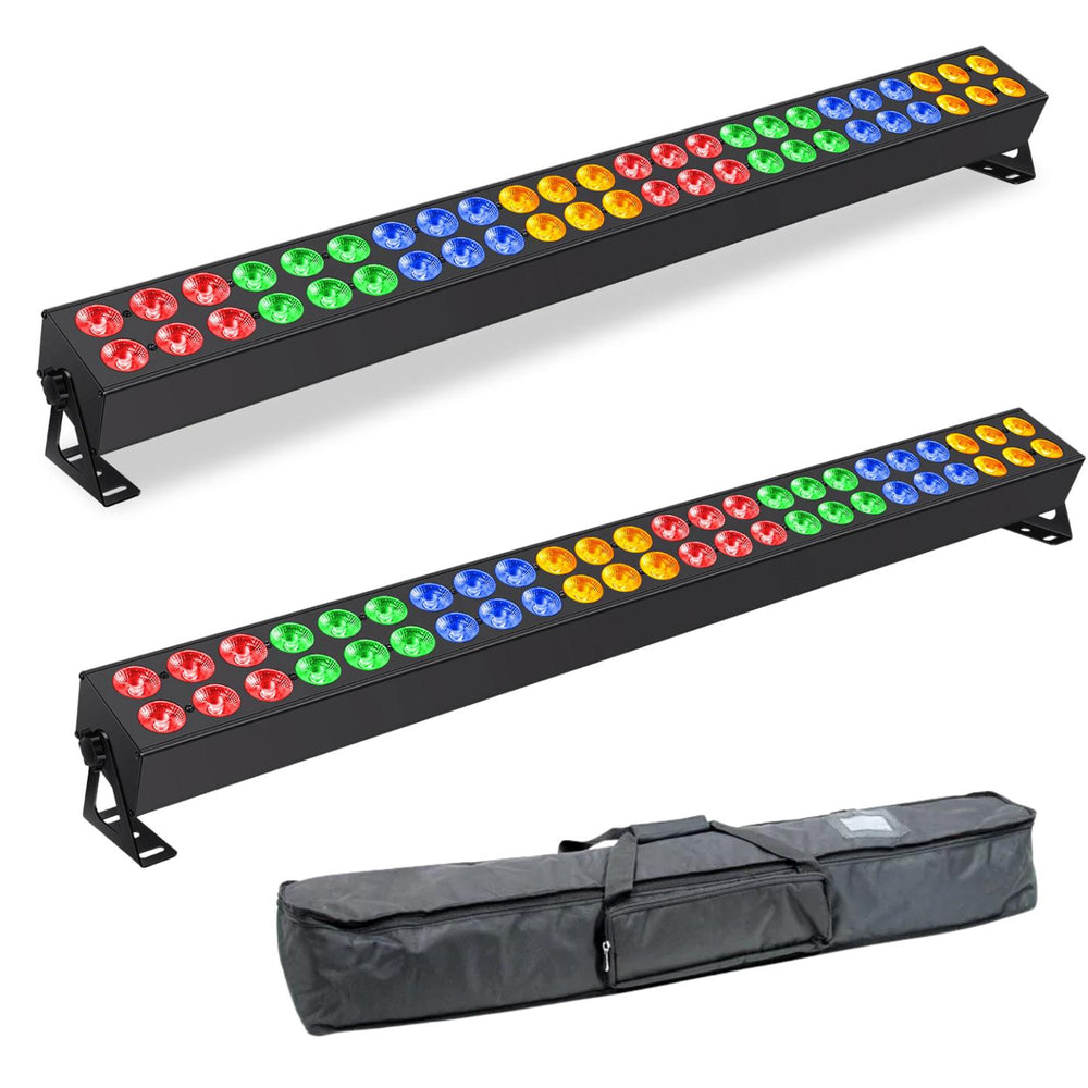 Two QTX Duplex-Bar 48 x 3W double LED wall battens with carry bag
