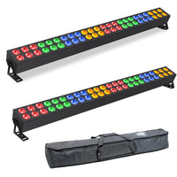 Two QTX Duplex-Bar 48 x 3W double LED wall battens with carry bag
