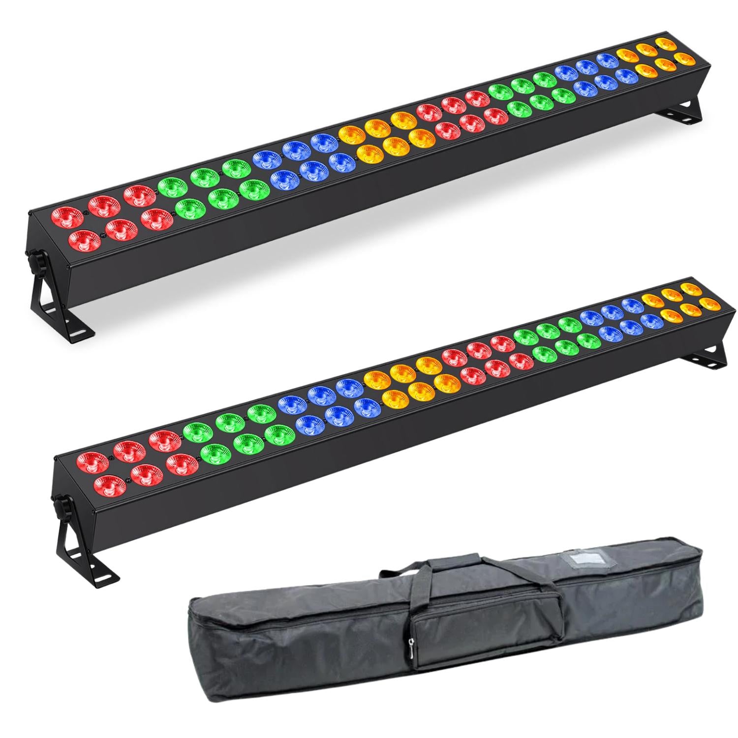 Two QTX Duplex-Bar 48 x 3W double LED wall battens with carry bag
