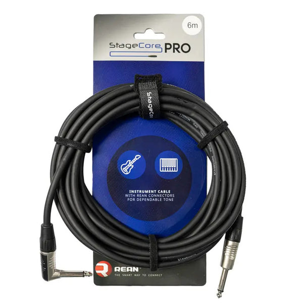 Stagecore Pro 6m Black Straight to Right Jack Lead with Rean Connectors