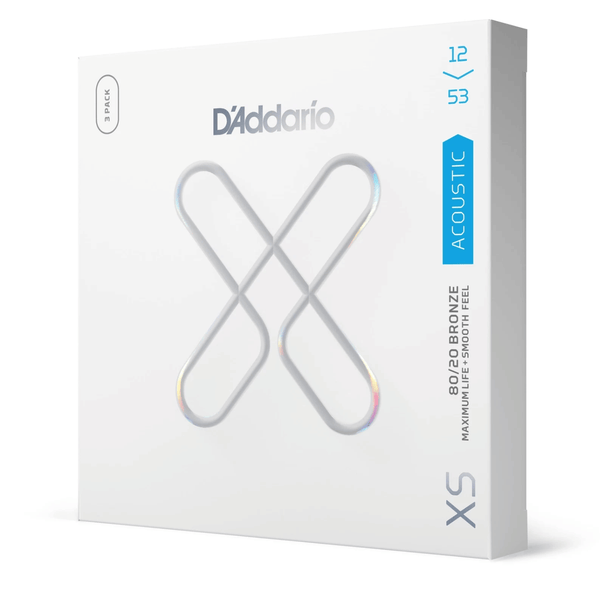 D'Addario XS Bronze coated acoustic guitar strings 12-53 regular light 3 pack