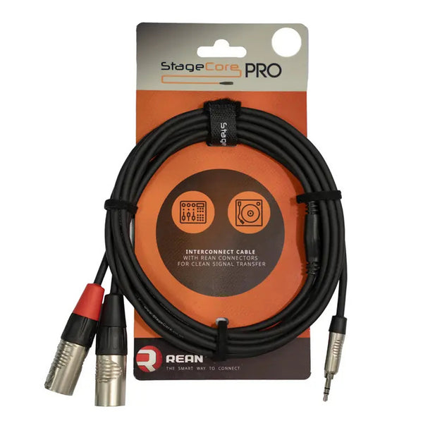 Stagecore Pro 0.5m Twin XLR Male to 3.5mm Stereo Jack Cable with Rean Connectors