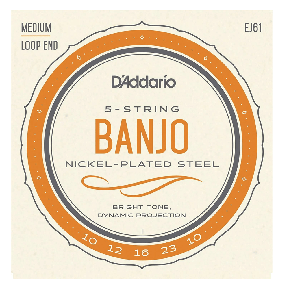 D'Addario EJ61 5 String Banjo J61 Guitar Strings, Nickel, Medium, 10-23