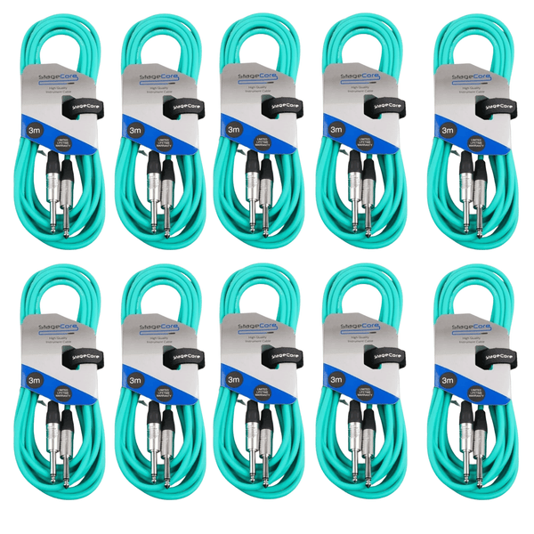 10 x Stagecore 3m Green Jack to Jack Lead