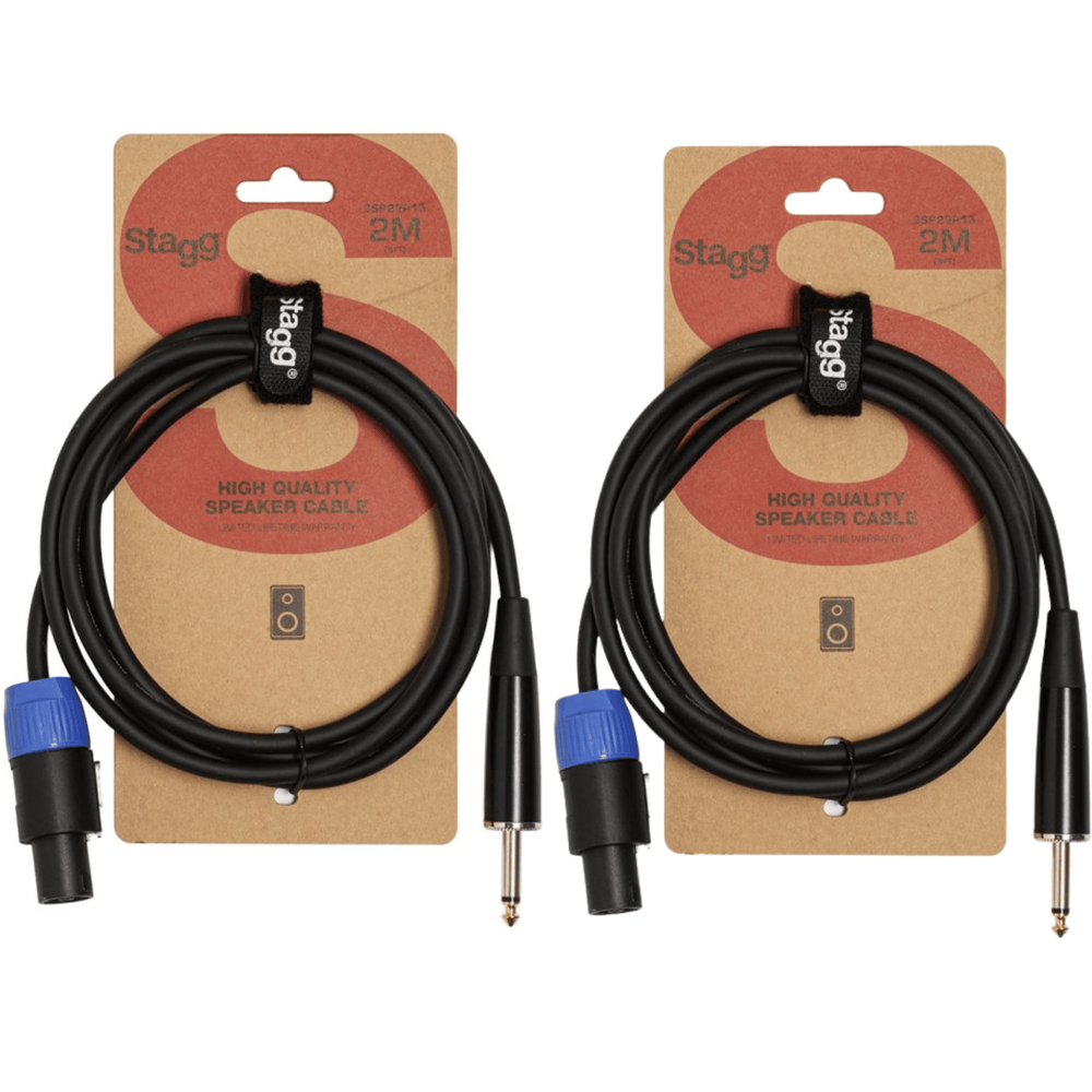 2 x Stagg 2m Speakon to Mono Jack Cable
