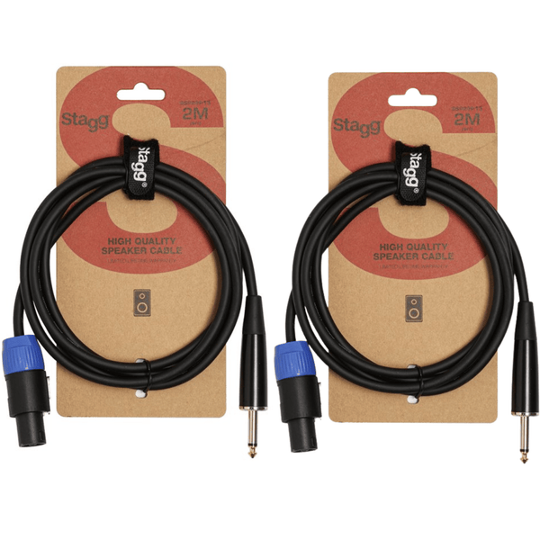 2 x Stagg 2m Speakon to Mono Jack Cable