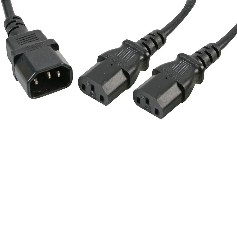 Pro Elec 2m C14 to to 2 x C13 IEC Mains Power Y Splitter Cable