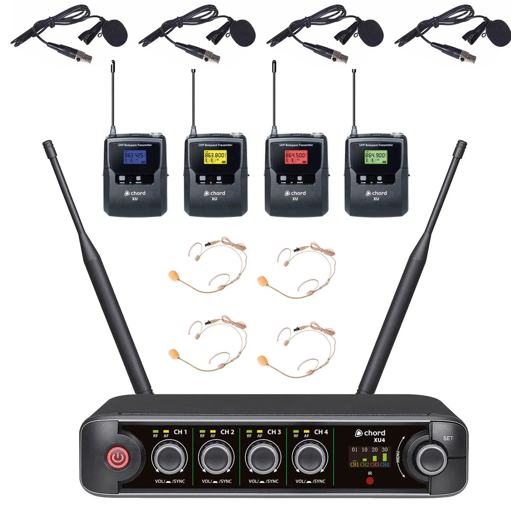 Chord XU4 Quad Bodypack UHF Wireless Microphone System