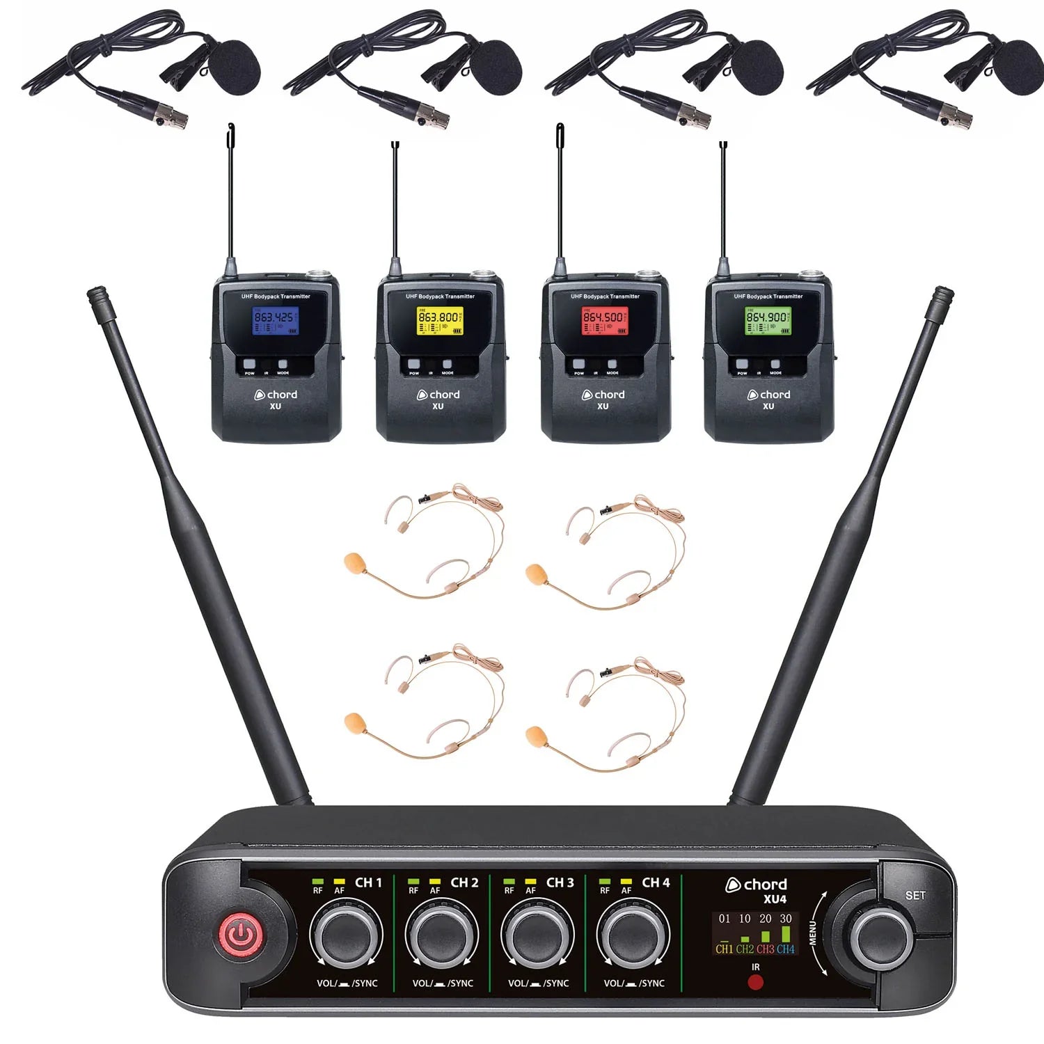 Chord XU4 Quad Bodypack UHF Wireless Microphone System