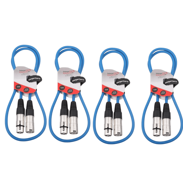 4 x Stagecore 1m Blue XLR Microphone Cable