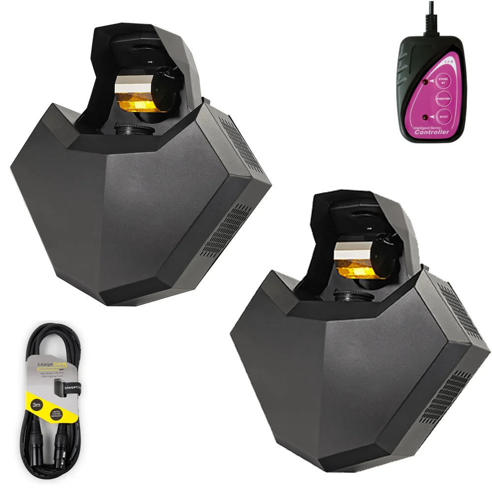 2 x Equinox Helix Evo XP Black 150w Barrel Effect Light with DMX Cable and CA8 Controller