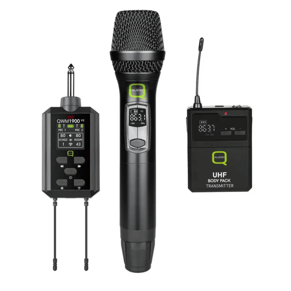 Q-Audio QWM 1900 V2 dual handheld and beltpack wireless microphone system