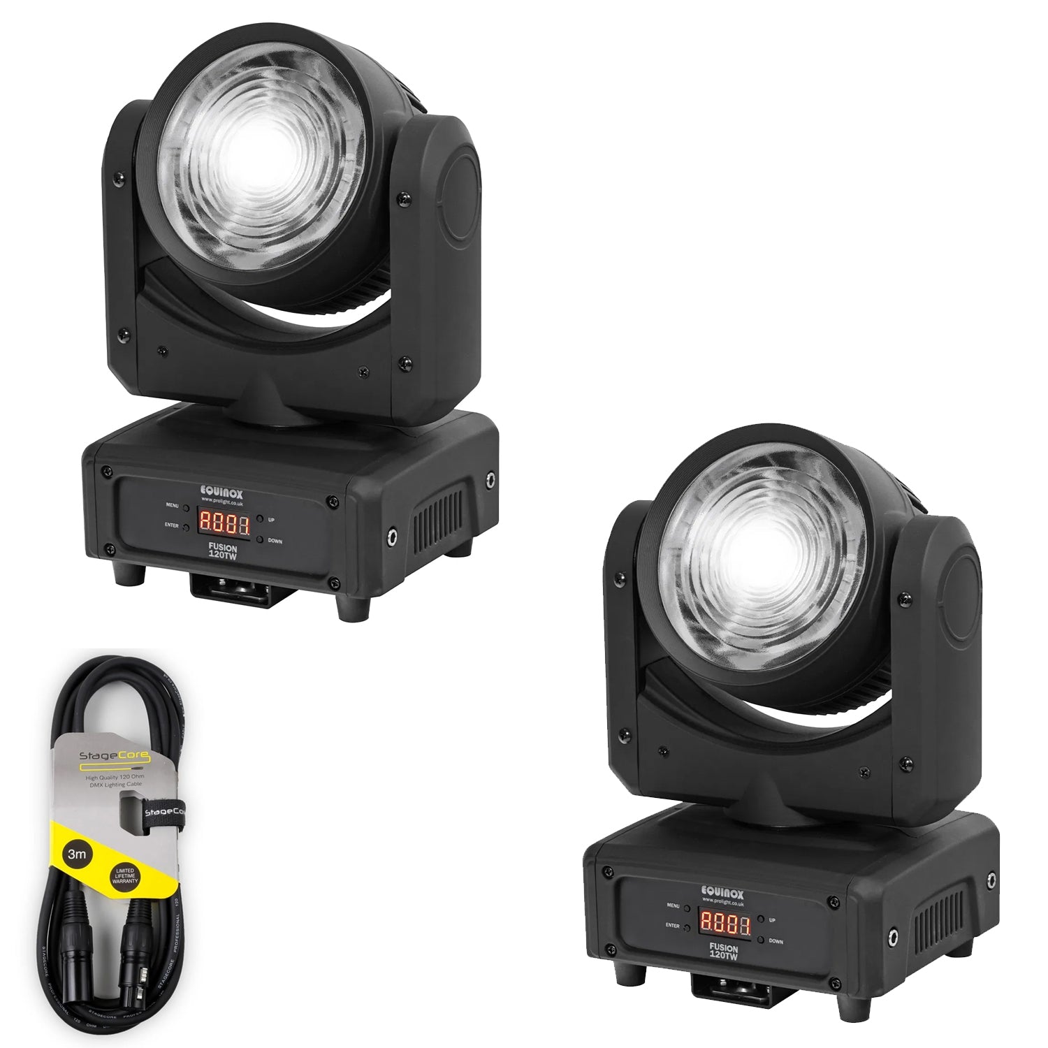 2 x Equinox Fusion 120TW 120w LED Moving With DMX Cable