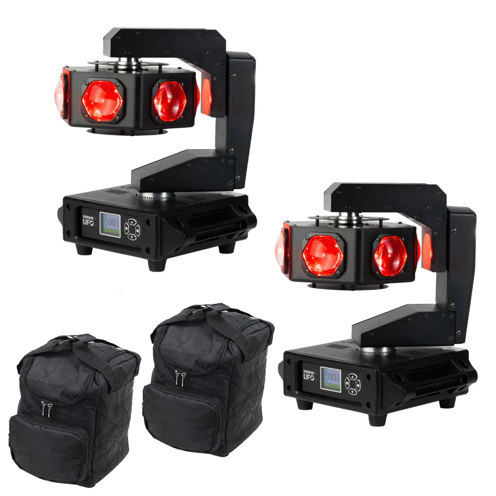 2 x Equinox UFO 6 x 40w RGBW LED Multi Beam Moving Head with Carry Bags