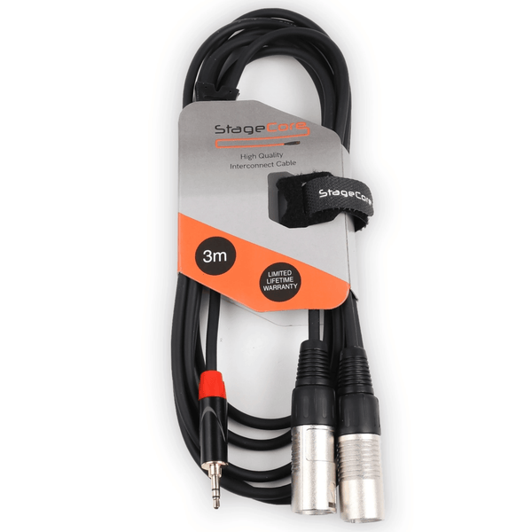 Stagecore 3m Twin XLR Male to 3.5mm Stereo Jack Cable