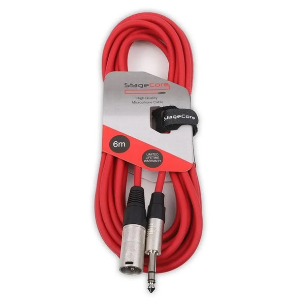 Stagecore 6m Red Male XLR to Stereo Jack Cable