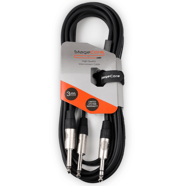 Stagecore 3m 2x Twin Mono Jack to Stereo Jack Plug
