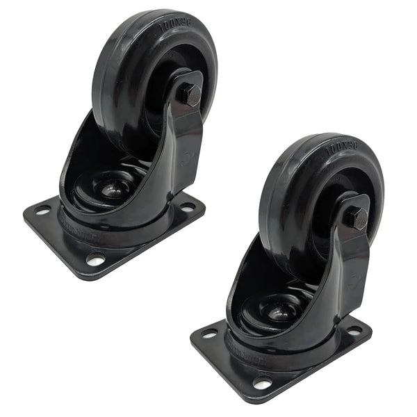 2 x Penn Elcom 100mm Black Swivel Castor with Rubber Black Wheel