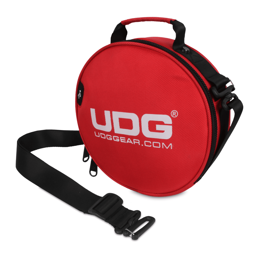 UDG Ultimate DIGI Headphone Bag in red, made from water resistant Ballistic Nylon with foam padding for DJ essentials.