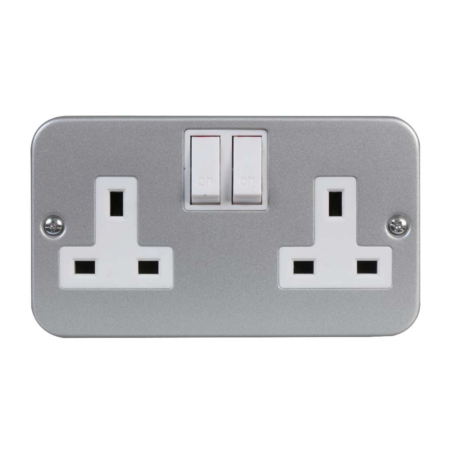 Pro Elec 2-Gang Metal Clad 13A Switched Socket