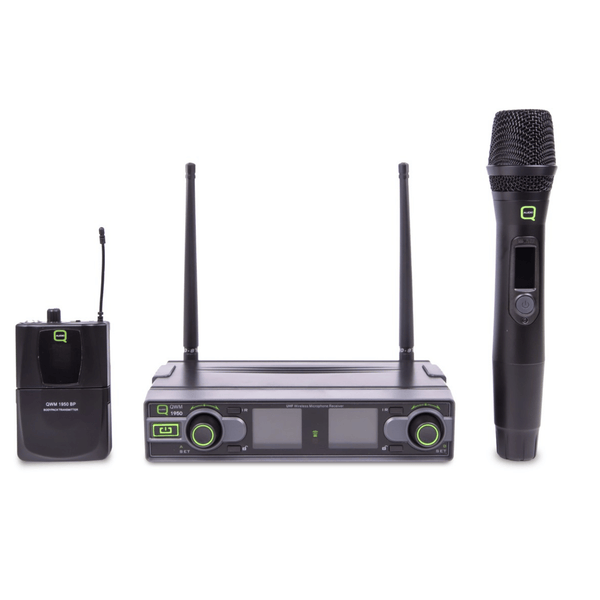 Q-Audio QWM1950 HH + BP Wireless Dual Handheld Headset Microphone System (863.1-864.9 MHz)