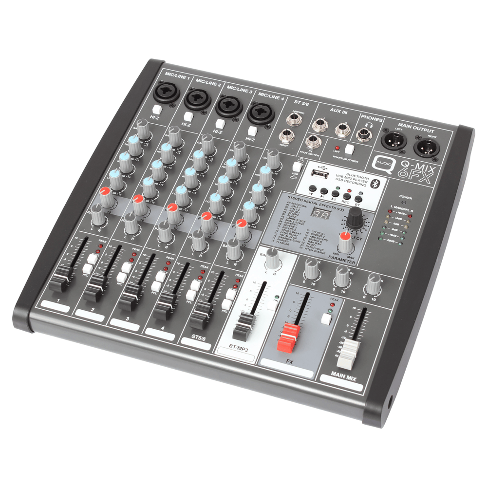 Q-Audio Q-MIX 6FX 6 Channel Mixer with FX, USB, Bluetooth