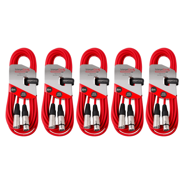 5 x Stagecore 6m Red XLR Microphone Cable