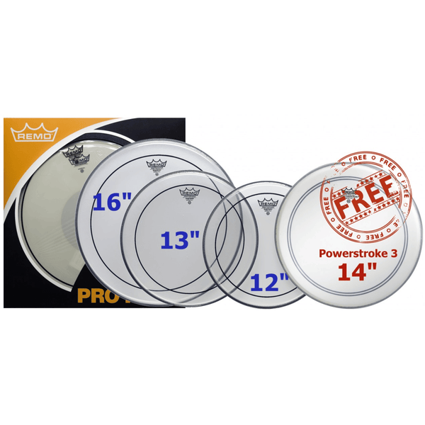 Remo Pinstripe Clear Rock Value Pack PP-0312-PS with free 14 inch Powerstroke drum head