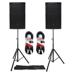 2 x Citronic Corva-12A 1400W 12" PA Speaker with Stands and Cables