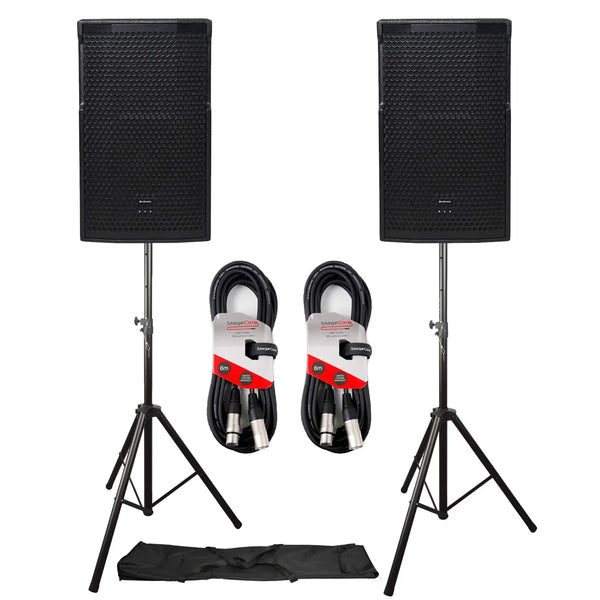 2 x Citronic Corva-12A 1400W 12" PA Speaker with Stands and Cables