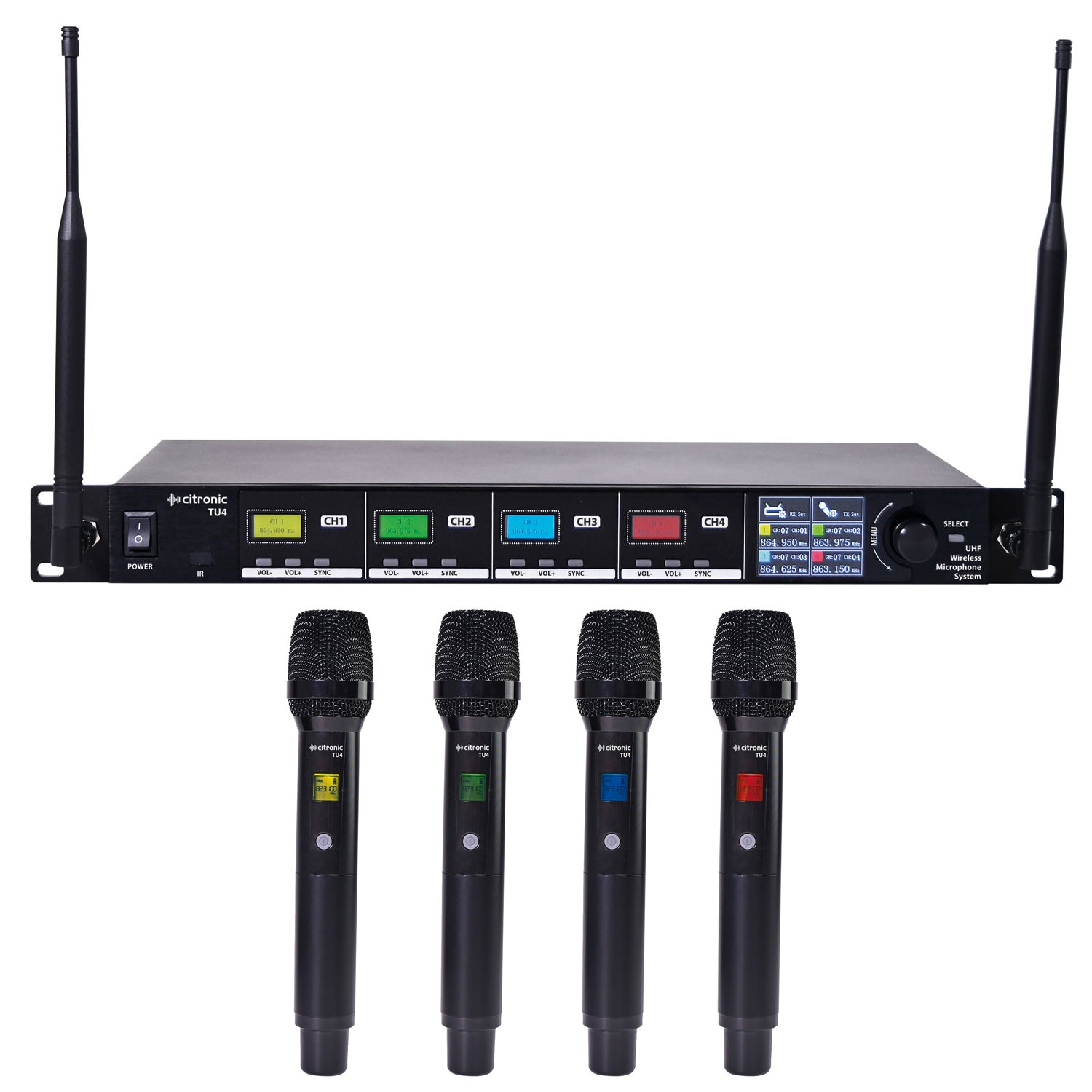 Citronic TU4-H TU4 Quad PLL Wireless Microphone Set 4 x Handheld Transmitters