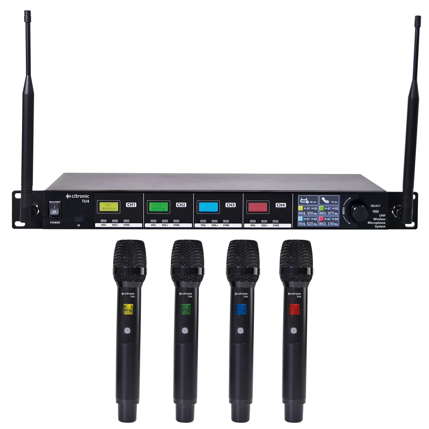 Citronic TU4-H TU4 Quad PLL Wireless Microphone Set 4 x Handheld Transmitters