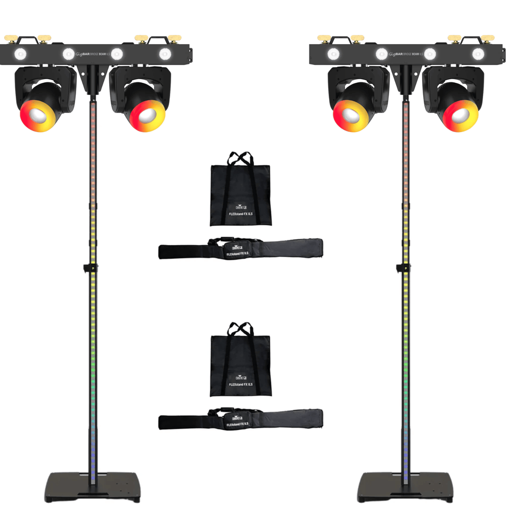 2 x Chauvet DJ FLEXstand FX ILS Black LED Square Base Stand with GigBar Bridge Beam ILS