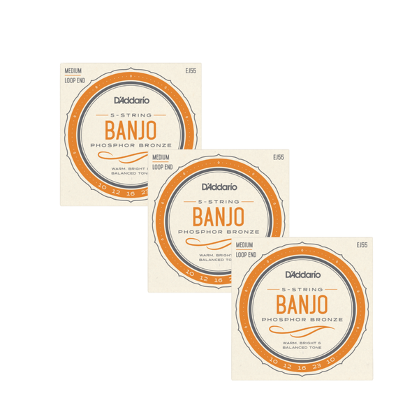 D'Addario EJ55 Medium Banjo Strings Phosphor Bronze 3 Pack