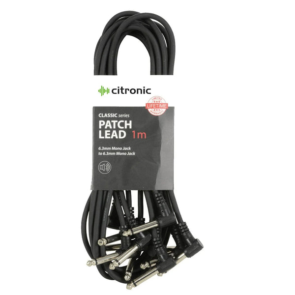 Citronic 1.0m Black Guitar Patch Leads (6 Pack)