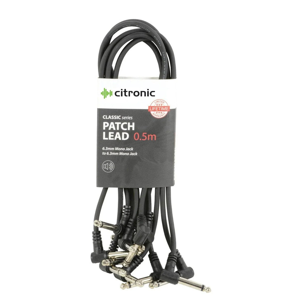 Citronic 6 x Guitar Patch Leads Black 0.5m (50cm) - DY Pro Audio