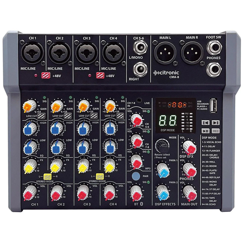 Citronic CMA-8 Compact Mixer with DSP FX and BT/USB - DY Pro Audio