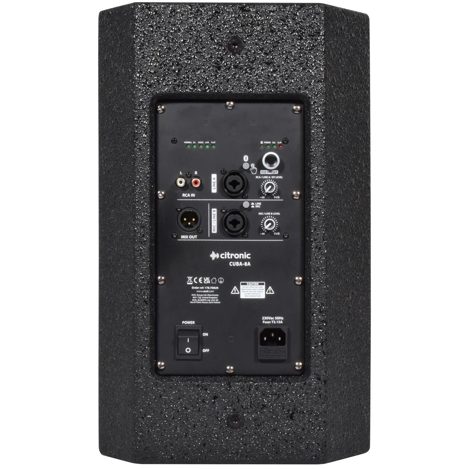 Citronic CUBA-8A 8" Active PA Cabinets with DSP & Bluetooth - DY Pro Audio