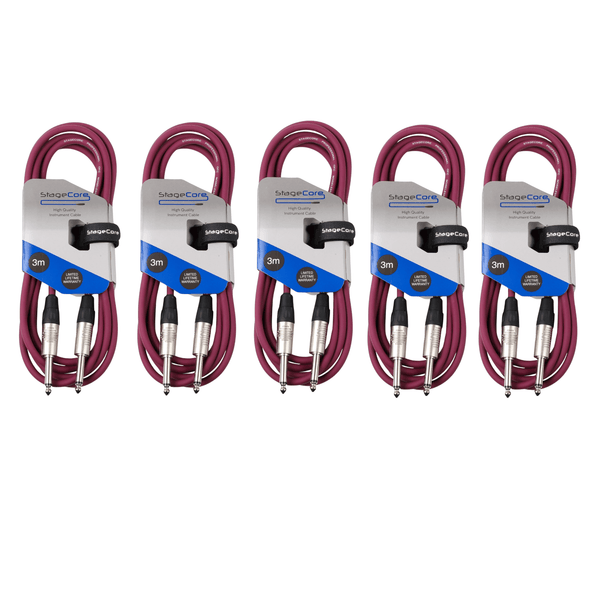 5 x Stagecore 3m Purple Jack to Jack Lead