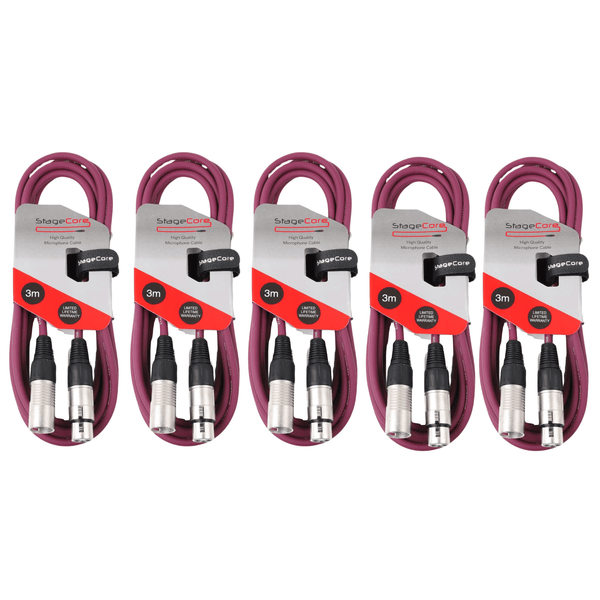 5 x Stagecore 3m Purple XLR Microphone Cable