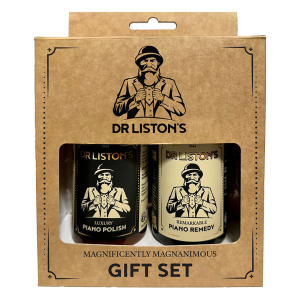 Dr Liston's Piano Gift Care Set including piano polish and piano remedy for instrument maintenance.