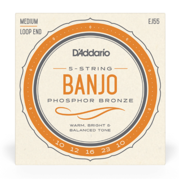 D'Addario EJ55 5-String Banjo Guitar Strings - Phosphor Bronze Medium Gauge