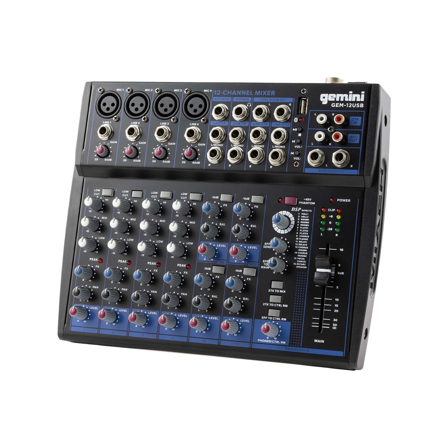 Gemini GEM-12USB Compact 12-Channel Bluetooth Mixer