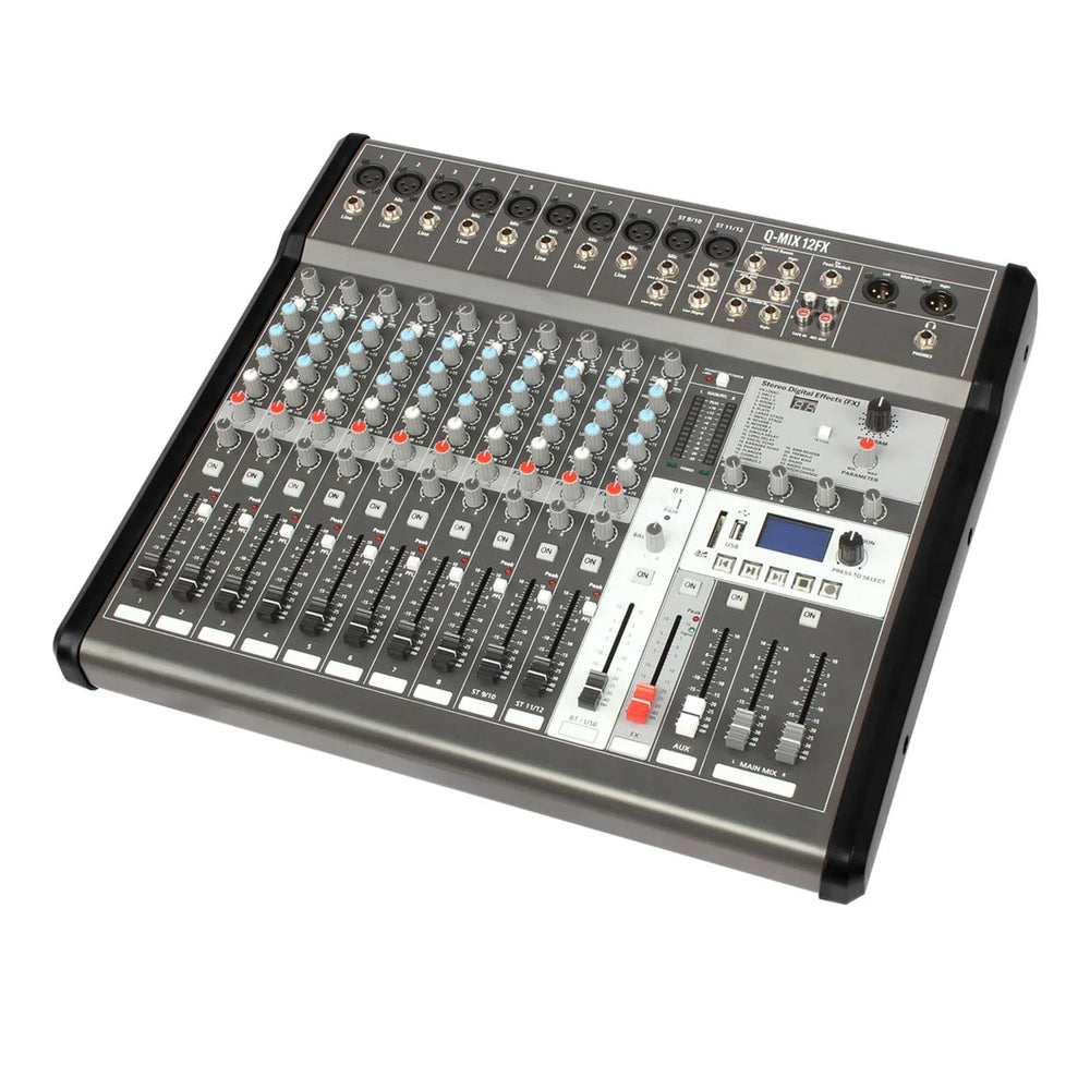 Q-Audio Q-MIX 12FX 12 Channel Mixer with FX, USB, Bluetooth