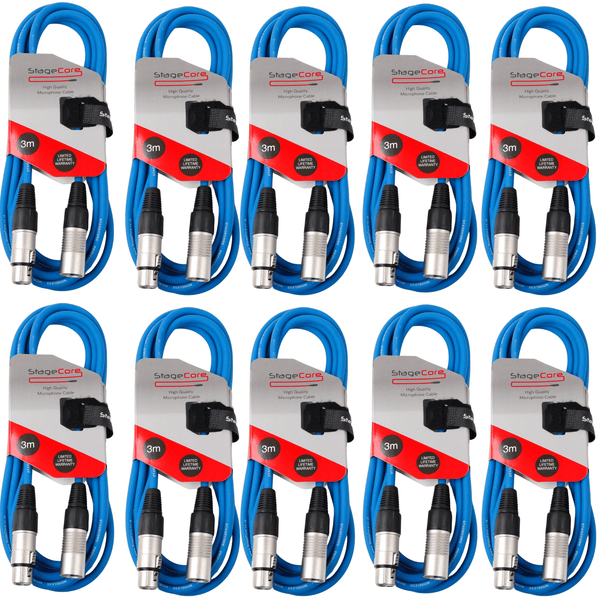 10 x Stagecore 3m Blue XLR Microphone Cable