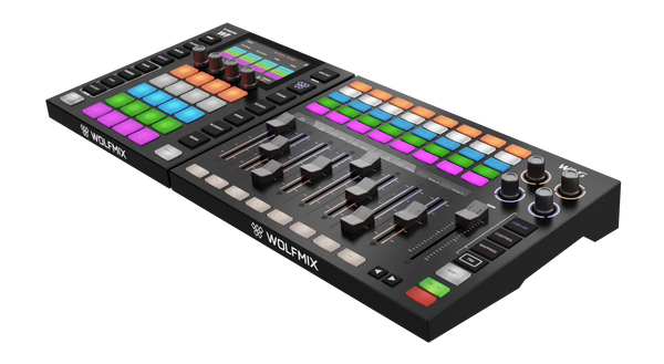 Wolfmix W1 MK3 DMX lighting controller with Wolfmix Wing add-on controller