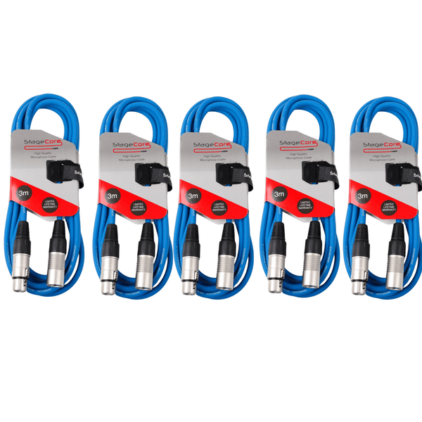 5 x Stagecore 3m Blue XLR Microphone Cable