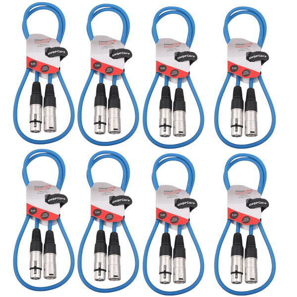 8 x Stagecore 1m Blue XLR Microphone Cable