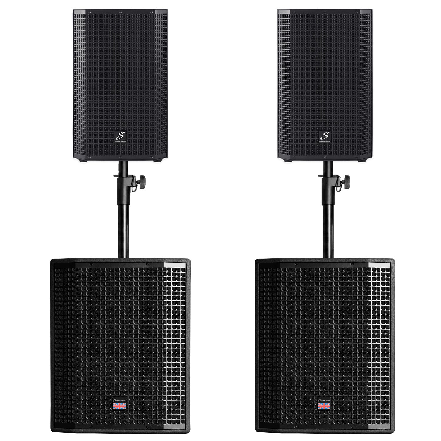2 x Studiomaster Vortex 15A Speaker and Vortex 18SA Subwoofer Speaker Bundle